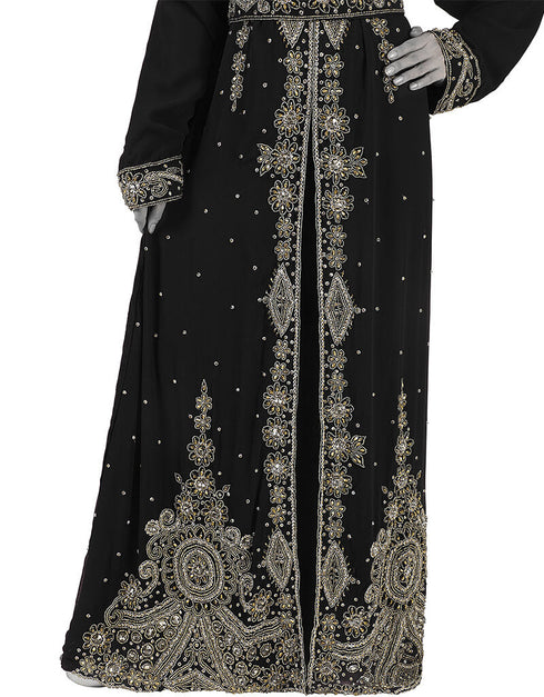 Stylist Black Georgette Hand Pearl Embroidery Kaftan