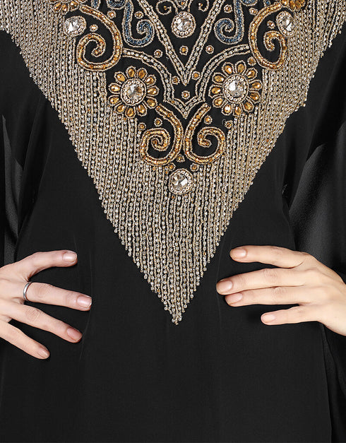 Dubai Black Georgette Hand Zari Embroidery Farasha