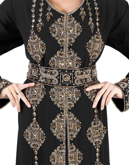 Stylist Black Georgette Stone Embroidery Kaftan