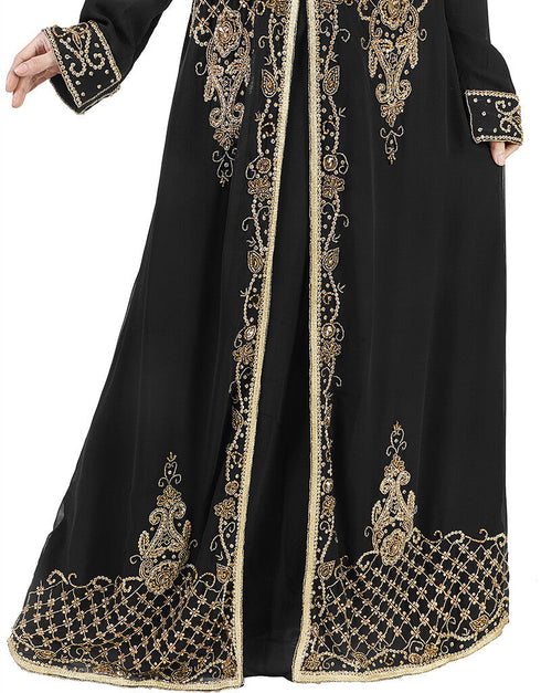 Amazing Black Georgette Hand Zari Embroidery Kaftan