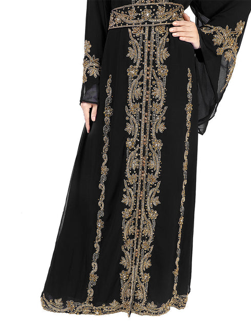 Islamic Black Georgette Pearl Embroidery Kaftan