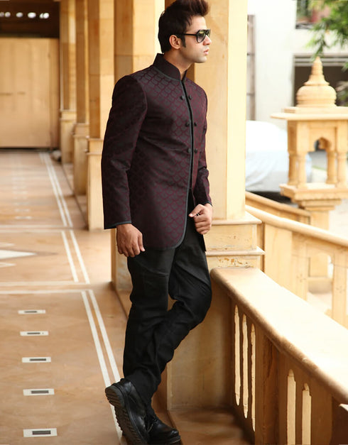 wine Indo western Premium Silk Brocade Pant