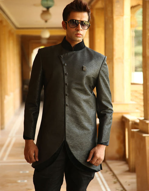 black Indo western finesse Corex Brocade Chudidar Closure View