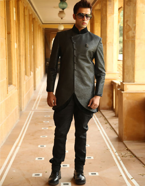 black Indo western finesse Corex Brocade Chudidar