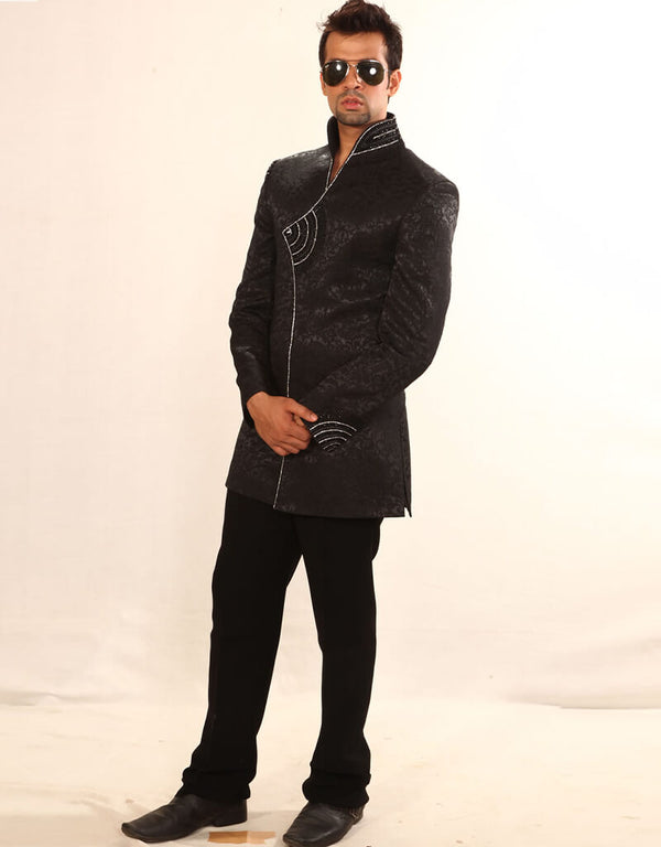 black Indo western artificial silk Pant