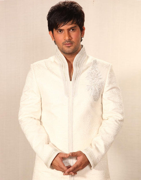 white Indo western cotton silk brocade Chudidar