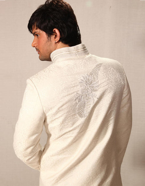 white Indo western cotton silk brocade Chudidar Closure View