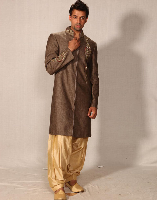 light brown Indo western linen Patiyala