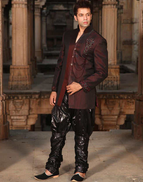 Maroon Indo western Corex Brocade Dhoti