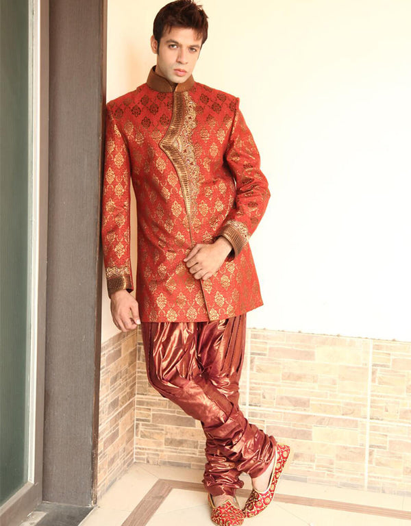 Maroon Indo western Shimmer Brocade Chudidaar