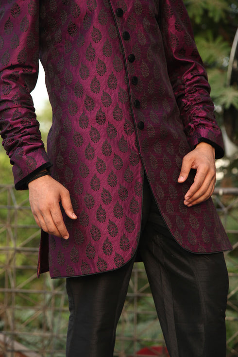 Purple Indo western Dupian Tanchoi Pant Closure View