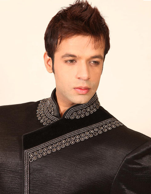 Black Indo western Premium Silk Chudidaar Closure View