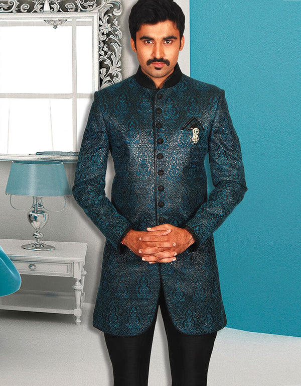 Cerulean Blue Indo western Dupion Tanchoi Dhoti