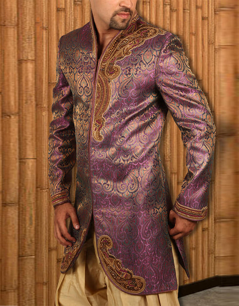 Purple Indo western Jari Tanchoi Dhoti Closure View