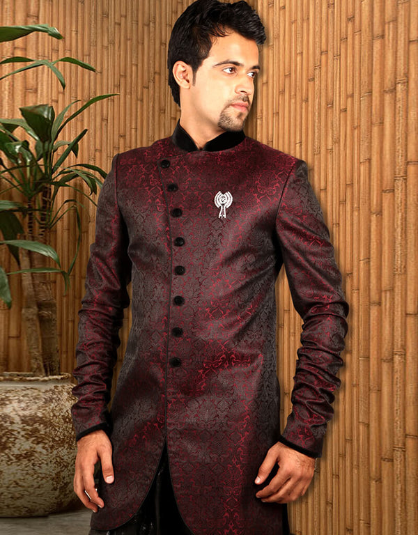 Maroon Indo western Dupion Tanchoi Chudidaar