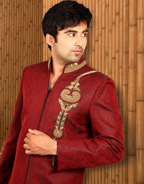 Cherry Indo western Kela Brocade Chudidaar Closure View