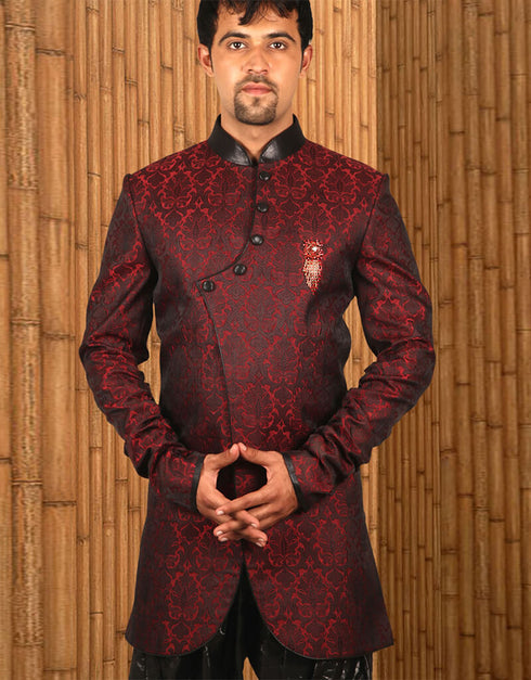 Maroon Indo western Dupion Tanchoi Chudidaar