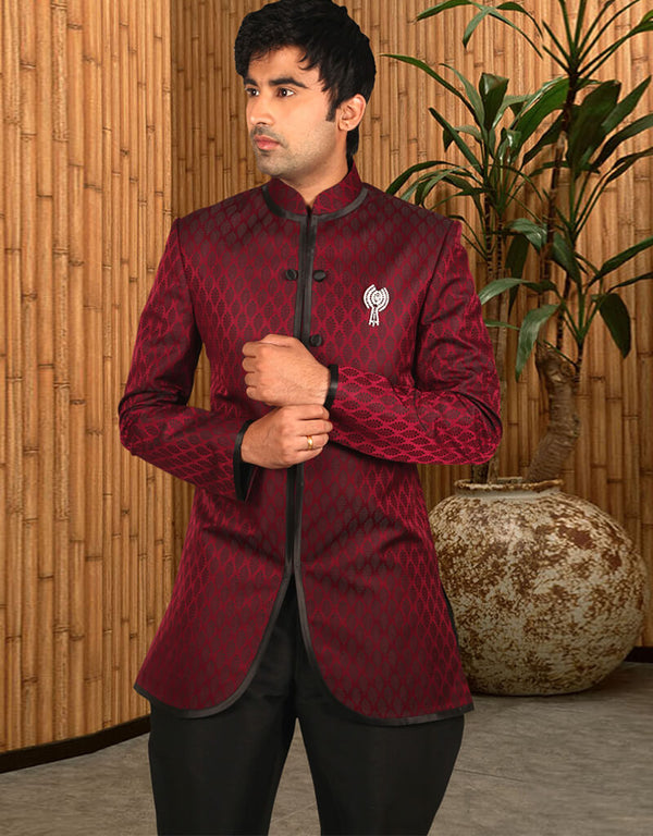 Wine Indo western Premium Silk Brocade Chudidaar