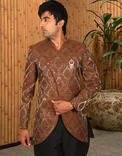 Chocolate Indo western Silk Brocade Pant Closure View