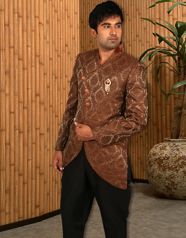 Chocolate Indo western Silk Brocade Pant