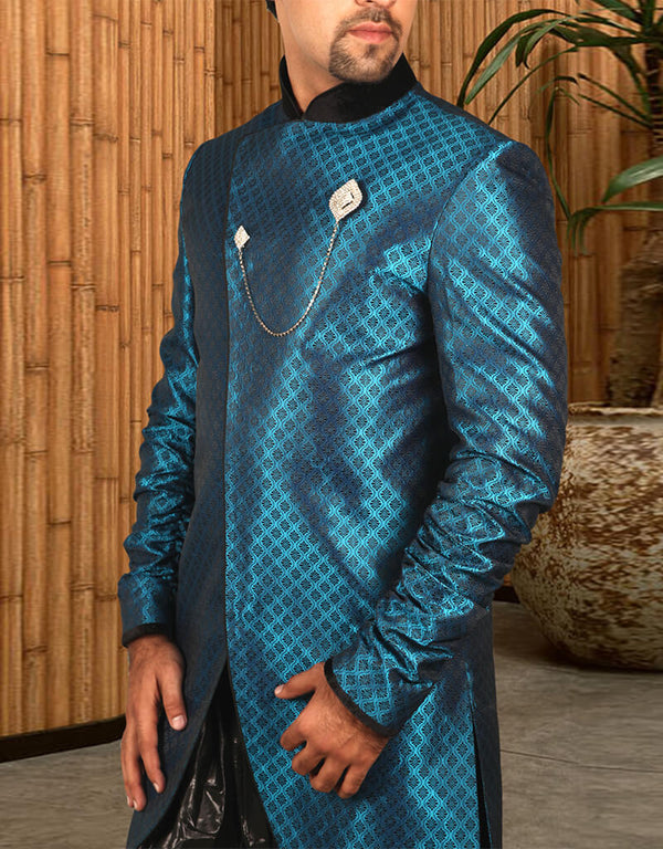 Prince Blue Indo western Kela Brocade Chudidaar