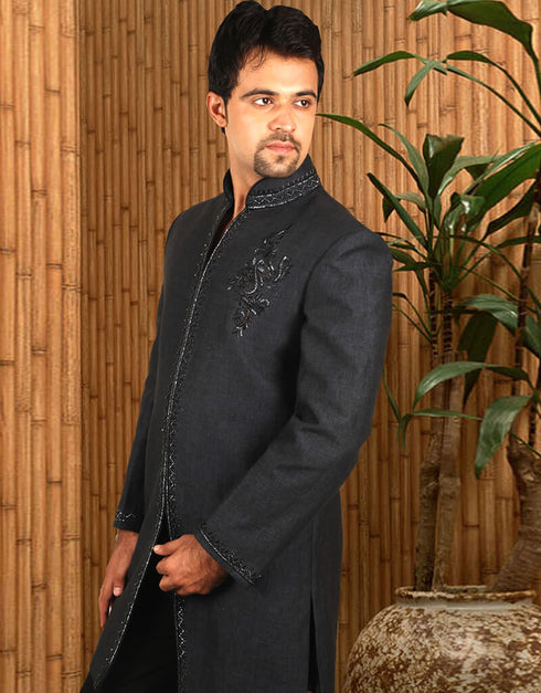 Yale Blue Indo western Linen Pant Closure View