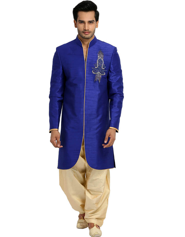 Blue Indo western Raw Silk Dhoti