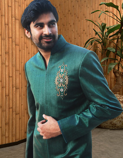 Green Indo western Art Silk Dhoti Closure View