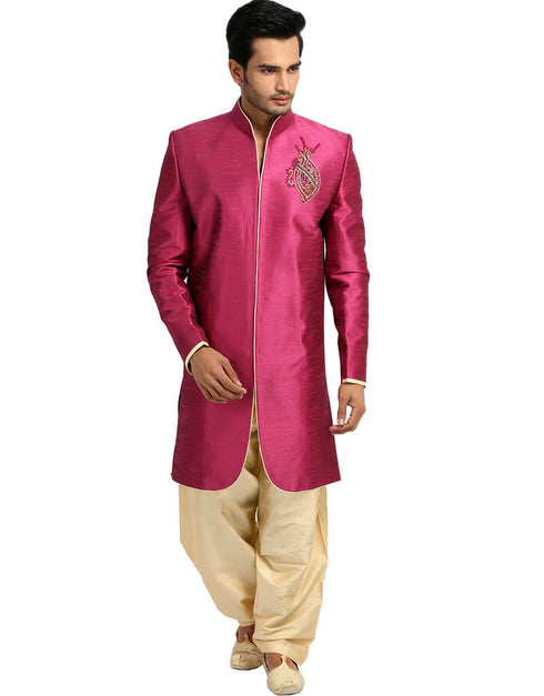 Fuchsia Indo western Raw Silk Dhoti