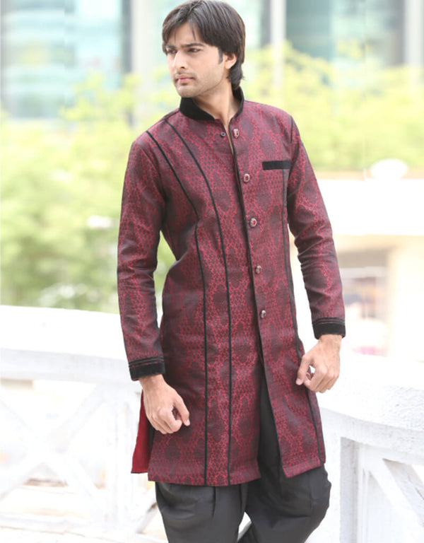 Maroon Indo western Silk Brocade Dhoti
