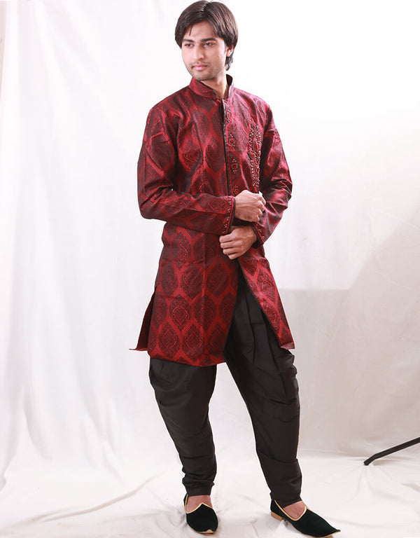 Burgundy Indo western Kela Brocade Dhoti