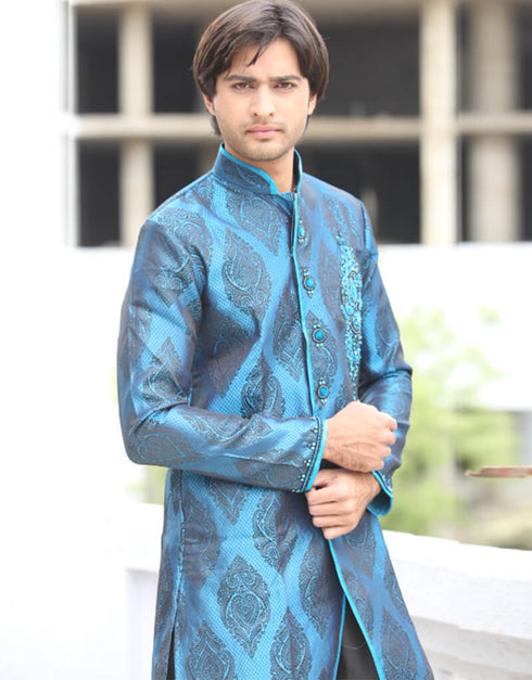 Blue Indo western Kela Brocade Dhoti Closure View