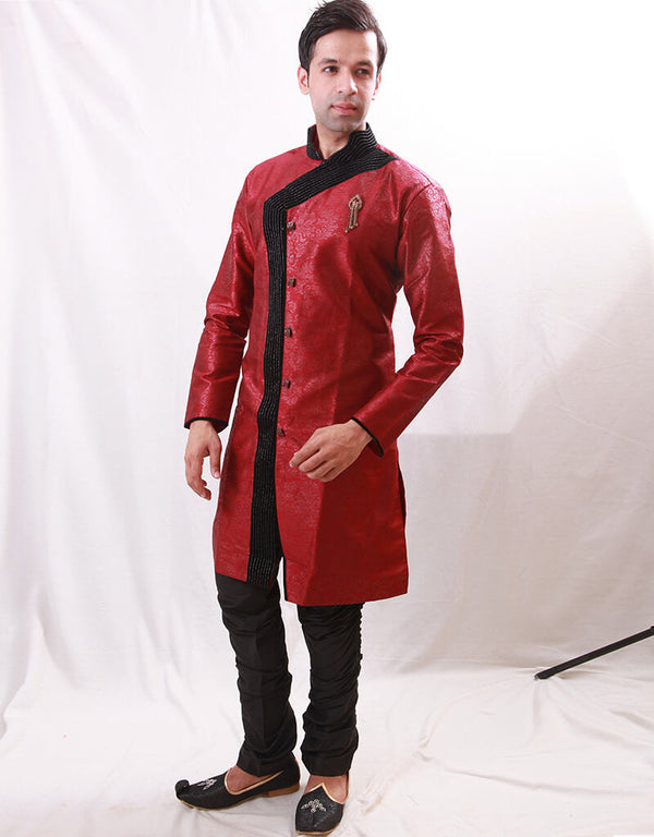 Maroon Indo western Jari Tanchoi Chudidaar