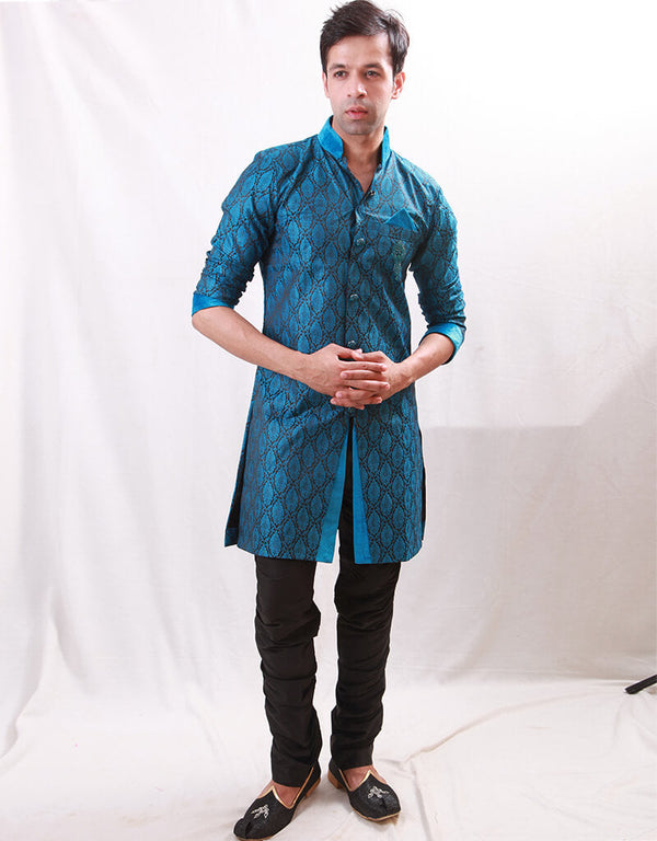 Blue Indo western Kela Brocade Chudidaar