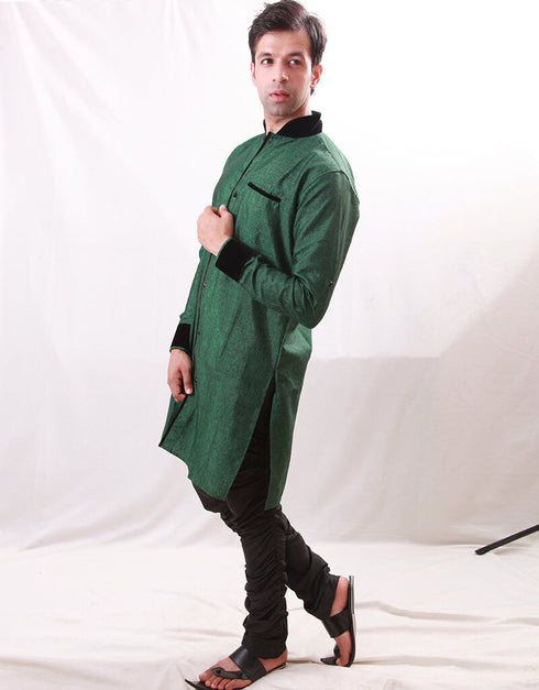 Fascinating Green Indo western Linen Chudidaar