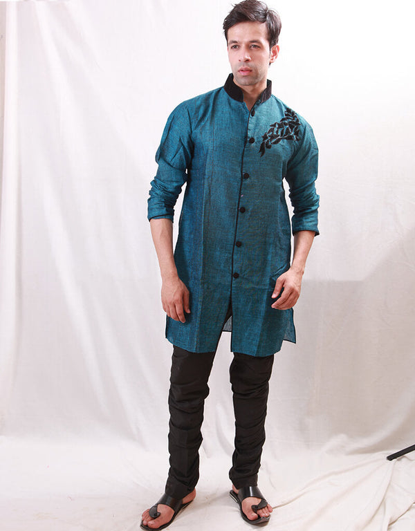 Cerulean Indo western Linen Chudidaar
