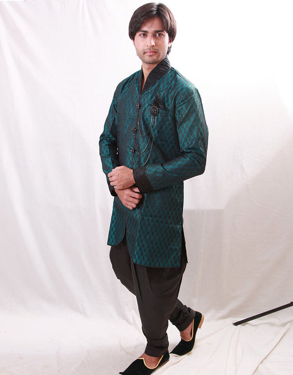 Dark Green Indo western Rotex Brocade Dhoti