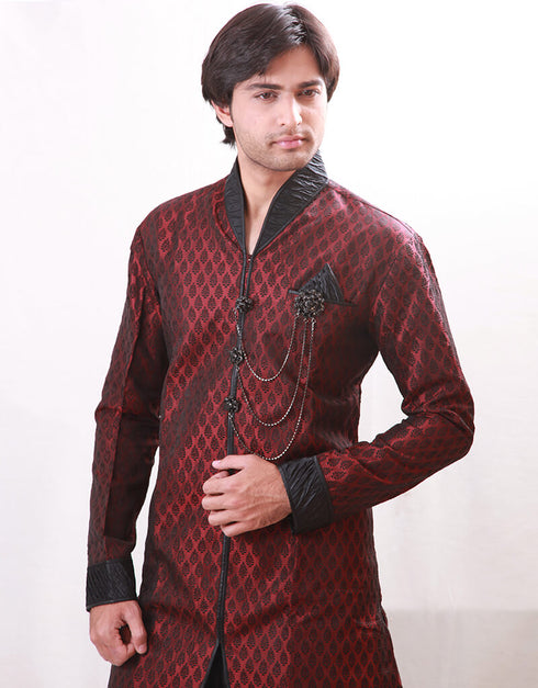 Maroon Indo western Rotex Brocade Dhoti Closure View