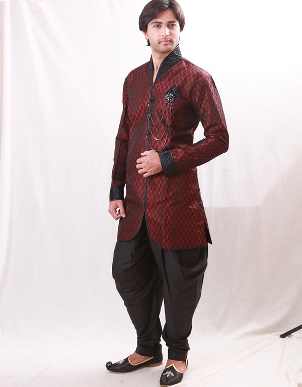Maroon Indo western Rotex Brocade Dhoti