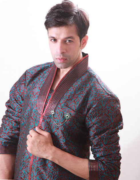 Blue Indo western Kela Brocade Chudidaar Closure View