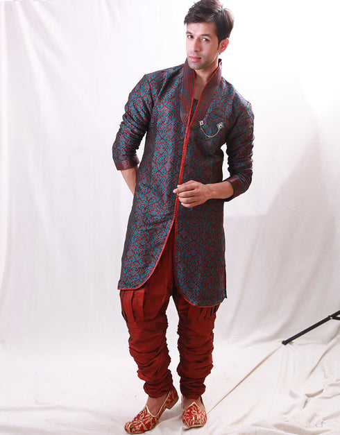 Blue Indo western Kela Brocade Chudidaar