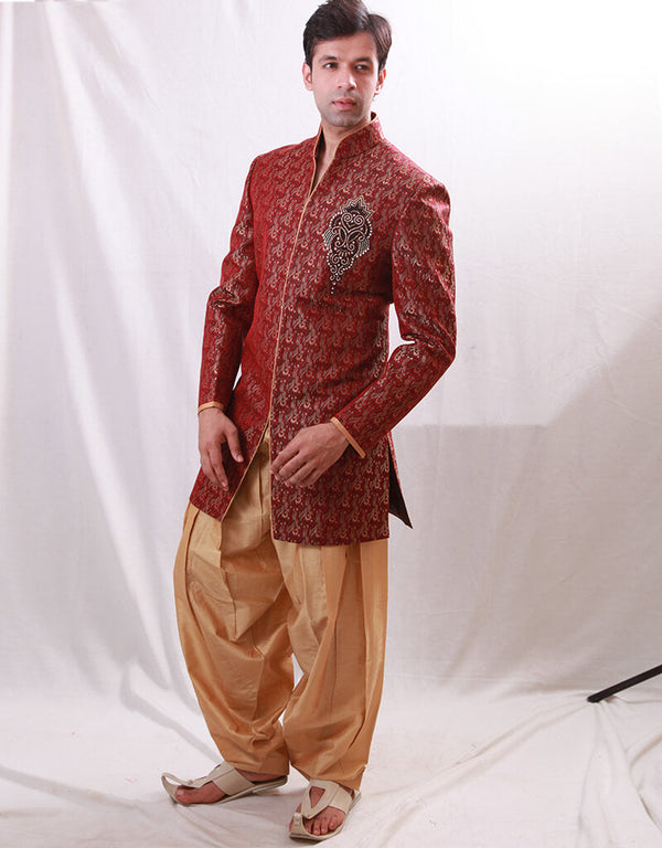 Maroon Indo western Kela Brocade Dhoti