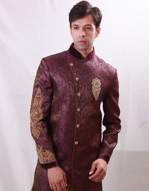 Purple Indo western Jari Tanchoi Chudidaar Closure View