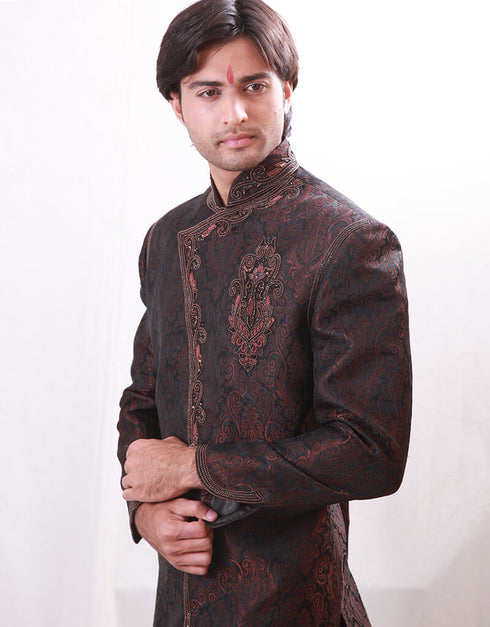 Dark Brown Indo western Jari Tanchoi Dhoti Closure View