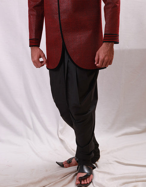 Burgundy Indo western Premium Silk Dhoti Closure View