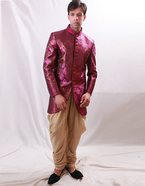 Fuchsia With Gold Indo western Shimmer Brocade Dhoti