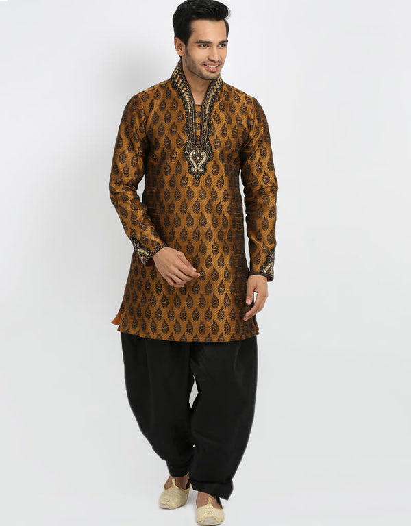 Brown Kurta Silk Brocade Dhoti