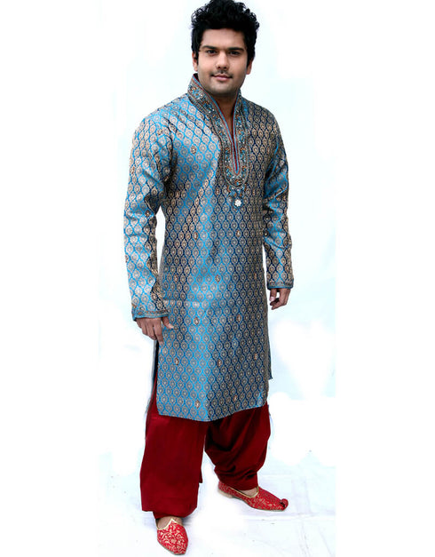 Blue Kurta Silk Brocade Dhoti