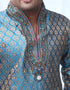 Blue Kurta Silk Brocade Dhoti Closure View