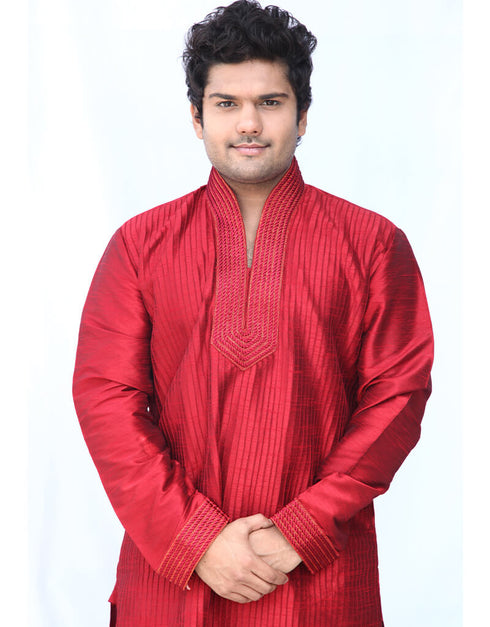 Red Kurta Art Silk Chudidaar Closure View